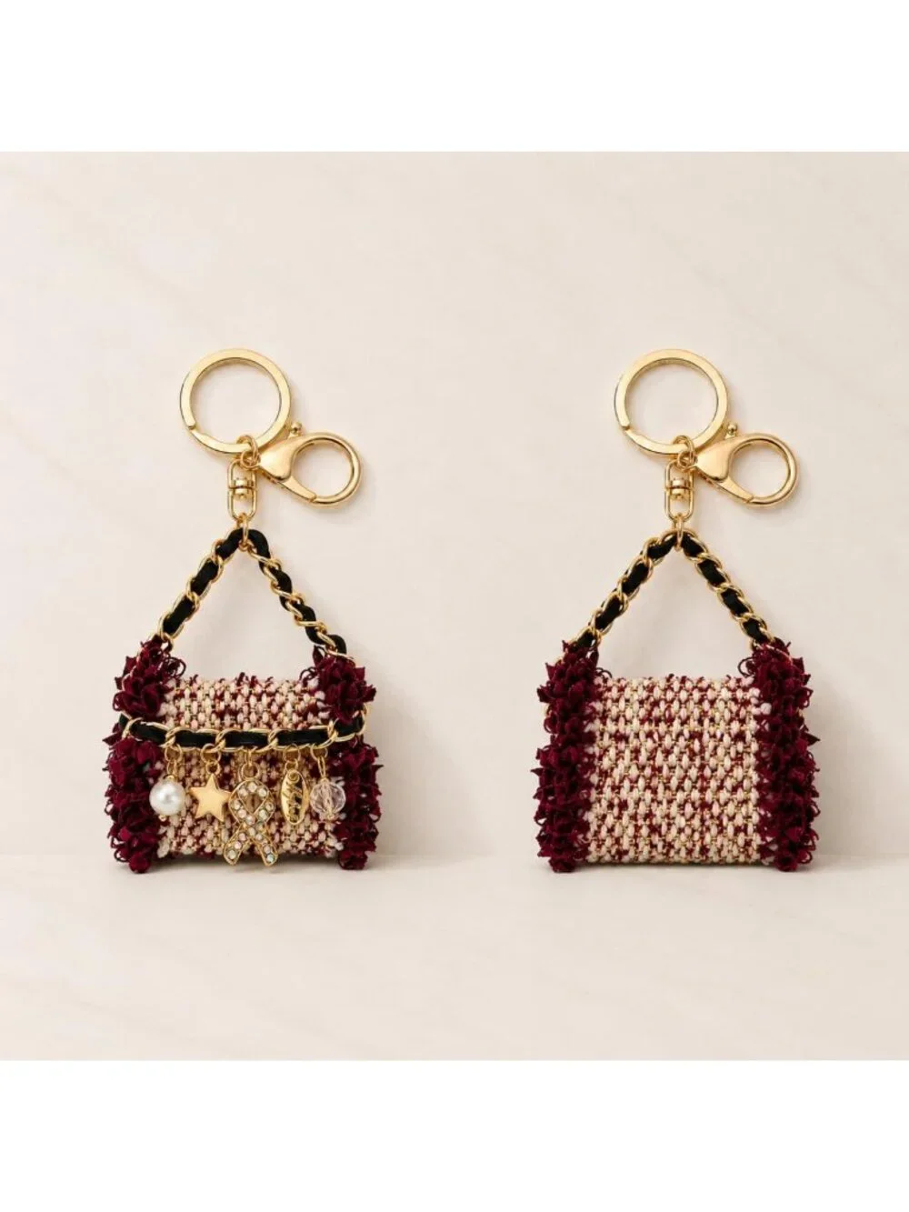 Chic Tweed Check Mini Bag Keychain | Stylish Accessory for Everyday Use